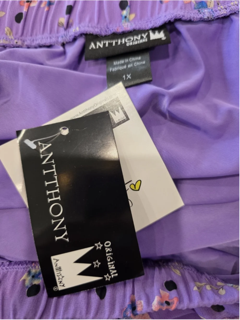 Anthony Original Sz 1X NWT 2 pc Purple Floral Embroidered Tunic Chiffon Skirt